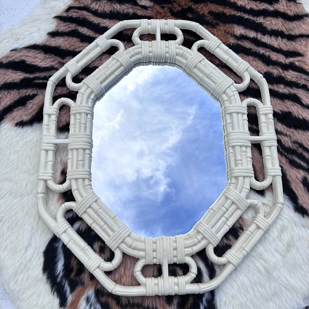 Vintage 1983 HOMCO Faux Bamboo Rattan Wall Mirror 2144 USA 17x14